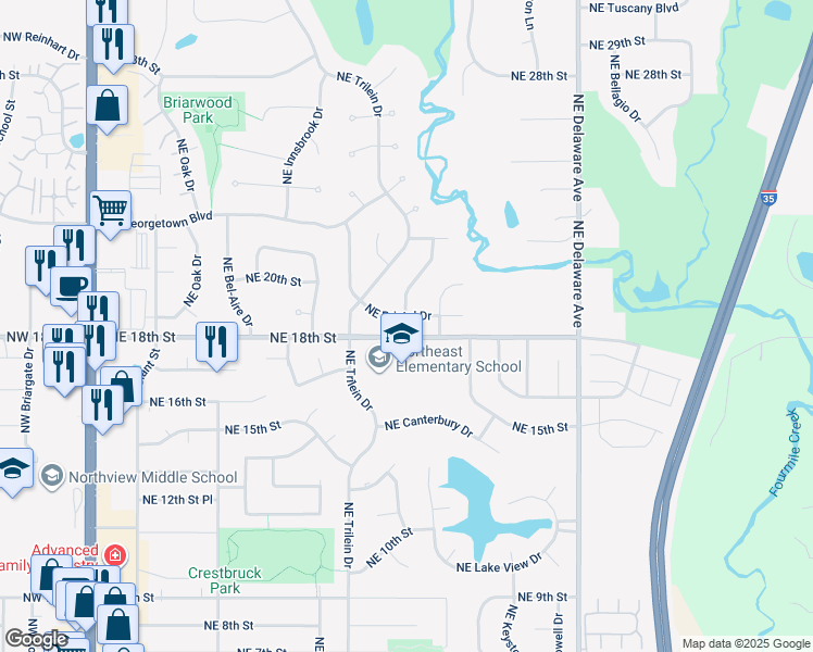 map of restaurants, bars, coffee shops, grocery stores, and more near 701 Northeast Bristol Drive in Ankeny