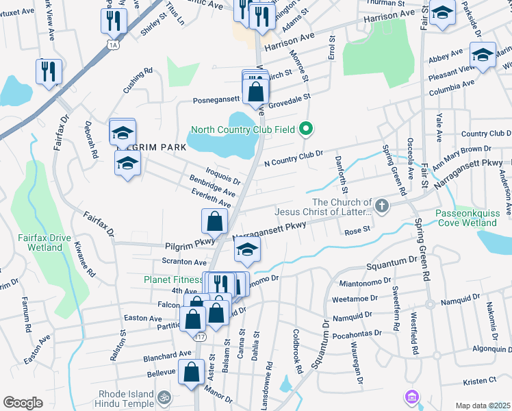 map of restaurants, bars, coffee shops, grocery stores, and more near 60 Dawson Avenue in Warwick