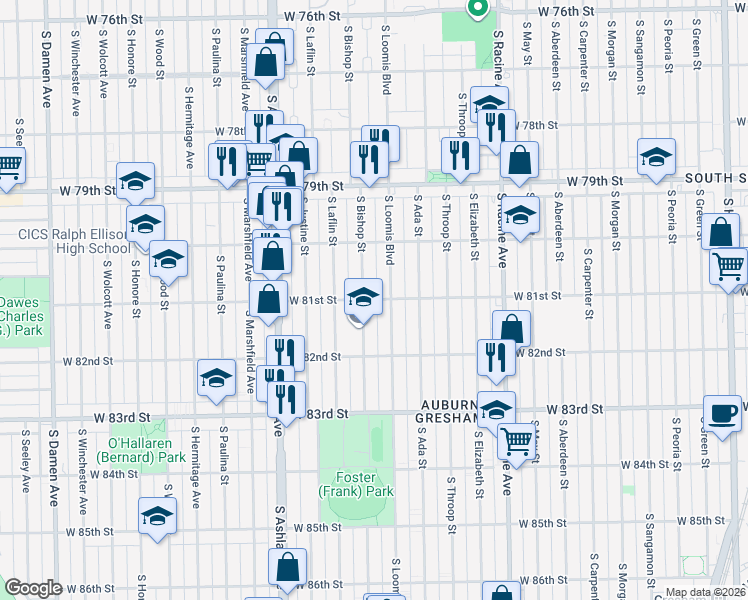 map of restaurants, bars, coffee shops, grocery stores, and more near in Chicago