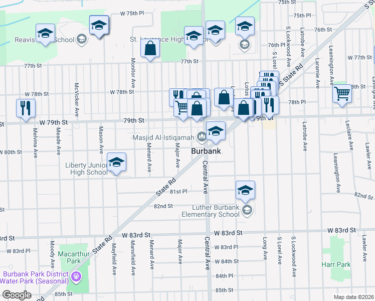 map of restaurants, bars, coffee shops, grocery stores, and more near 8008 Parkside Avenue in Burbank