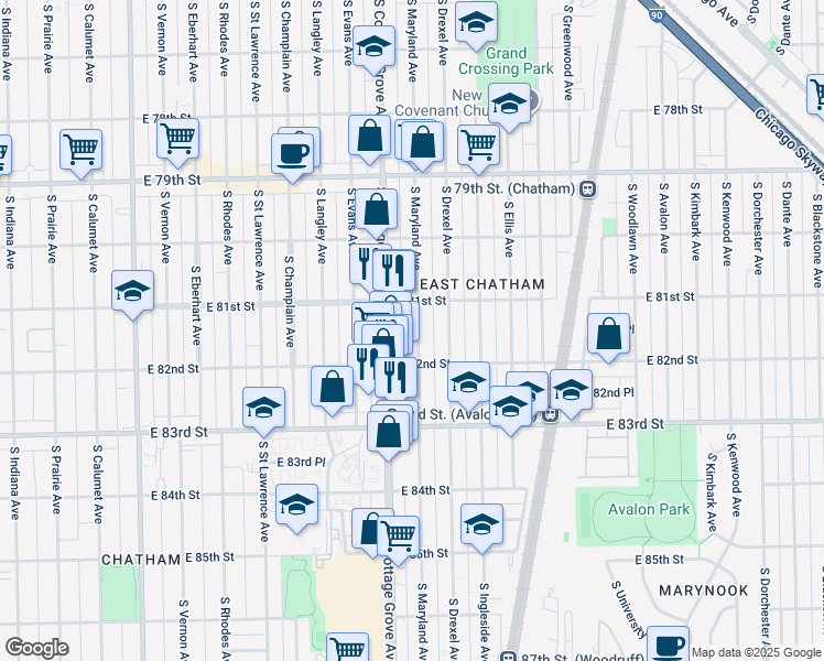 map of restaurants, bars, coffee shops, grocery stores, and more near in Chicago