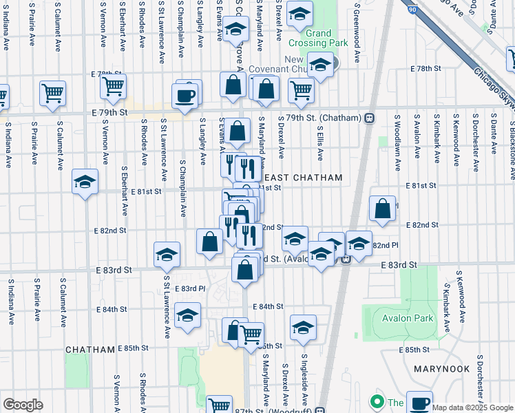 map of restaurants, bars, coffee shops, grocery stores, and more near in Chicago