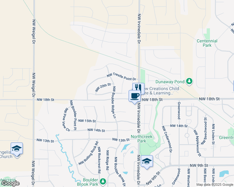 map of restaurants, bars, coffee shops, grocery stores, and more near 3105 Northwest 19th Street in Ankeny
