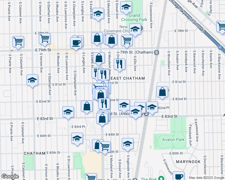 map of restaurants, bars, coffee shops, grocery stores, and more near in Chicago