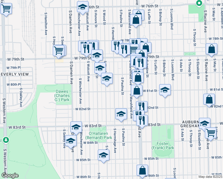 map of restaurants, bars, coffee shops, grocery stores, and more near in Chicago