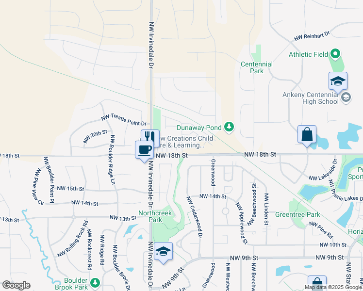 map of restaurants, bars, coffee shops, grocery stores, and more near 2845 Northwest 20th Lane in Ankeny