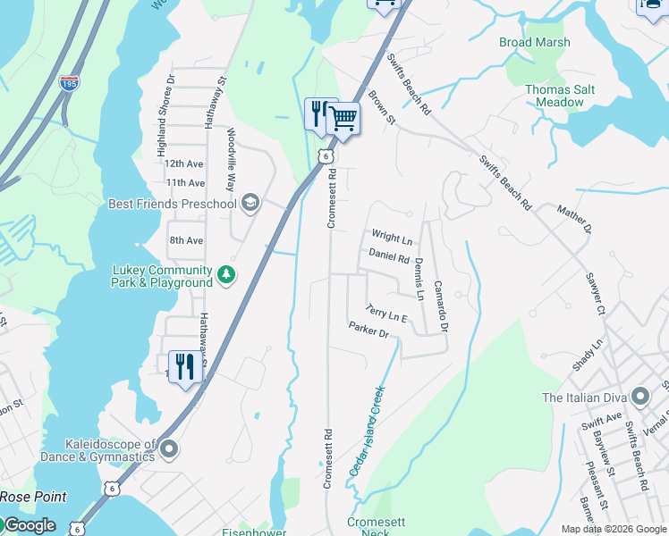 map of restaurants, bars, coffee shops, grocery stores, and more near 29 Cromesett Road in Wareham