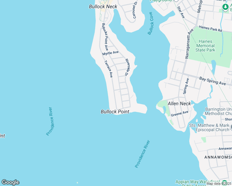 map of restaurants, bars, coffee shops, grocery stores, and more near 271 Terrace Avenue in East Providence