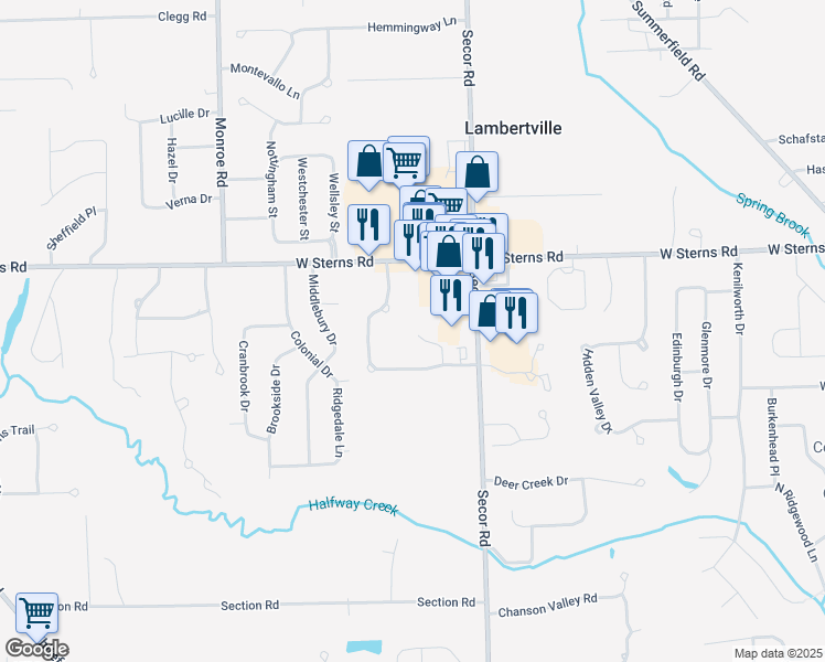map of restaurants, bars, coffee shops, grocery stores, and more near 7367 Eaglestone Drive in Lambertville