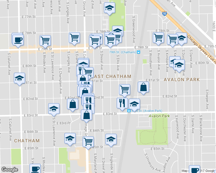 map of restaurants, bars, coffee shops, grocery stores, and more near in Chicago