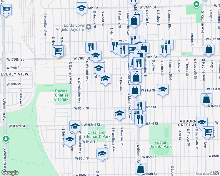 map of restaurants, bars, coffee shops, grocery stores, and more near in Chicago