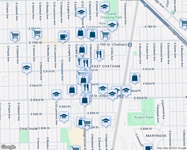 map of restaurants, bars, coffee shops, grocery stores, and more near in Chicago