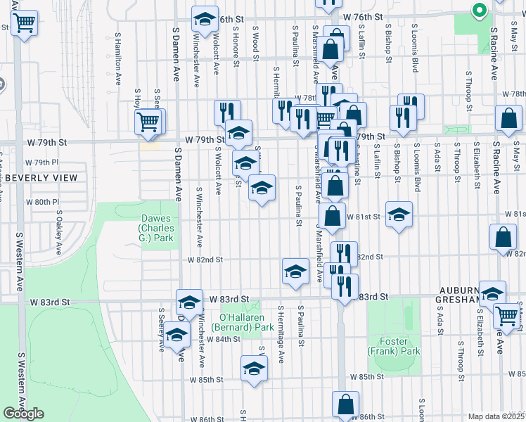 map of restaurants, bars, coffee shops, grocery stores, and more near in Chicago