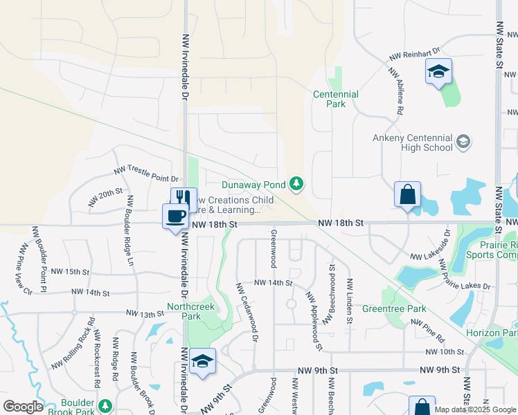 map of restaurants, bars, coffee shops, grocery stores, and more near 2601 Northwest Lois Lane in Ankeny