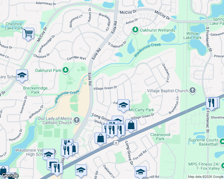map of restaurants, bars, coffee shops, grocery stores, and more near 471 Humphreys Lane in Aurora