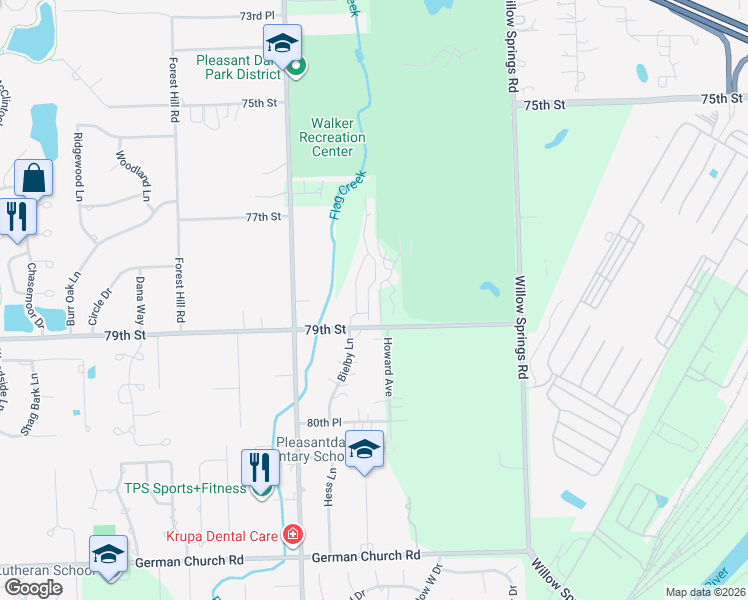 map of restaurants, bars, coffee shops, grocery stores, and more near 120 Fairway Drive in La Grange
