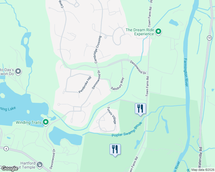 map of restaurants, bars, coffee shops, grocery stores, and more near 8 Salisbury Way in Farmington