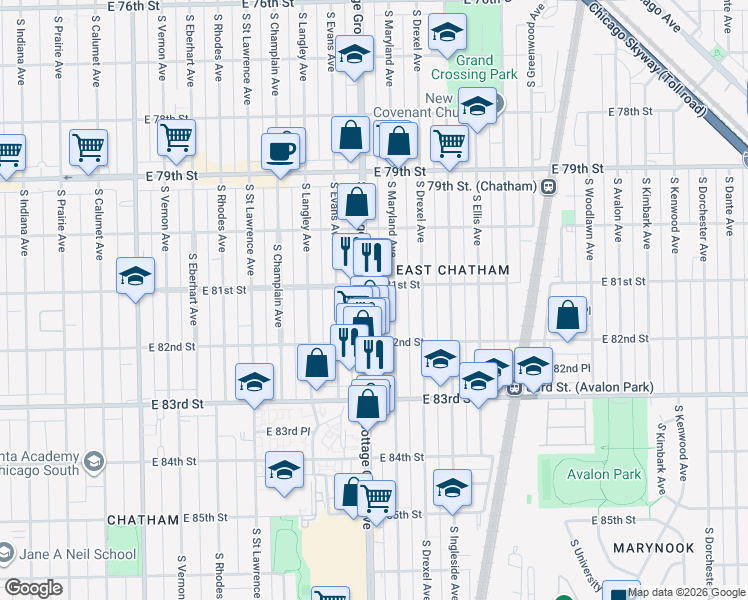 map of restaurants, bars, coffee shops, grocery stores, and more near in Chicago