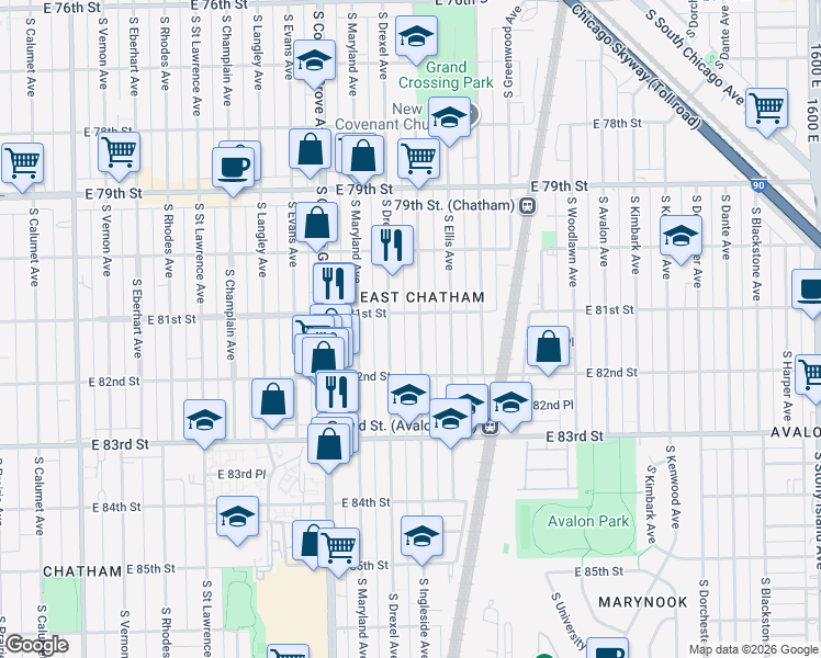map of restaurants, bars, coffee shops, grocery stores, and more near in Chicago