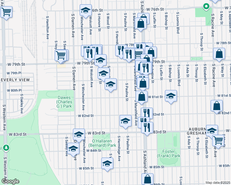 map of restaurants, bars, coffee shops, grocery stores, and more near in Chicago