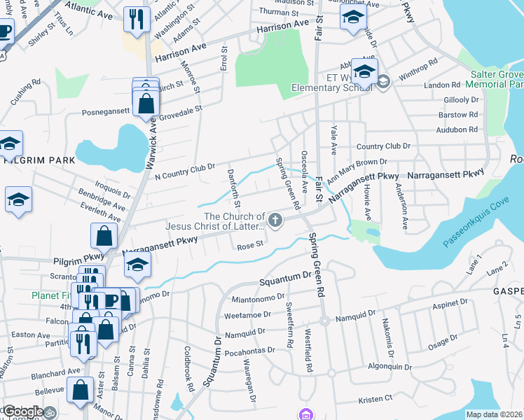 map of restaurants, bars, coffee shops, grocery stores, and more near in Warwick