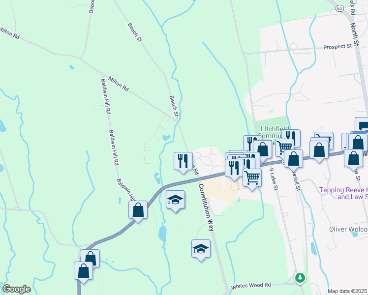 map of restaurants, bars, coffee shops, grocery stores, and more near 4 Hawthorne Court in Litchfield