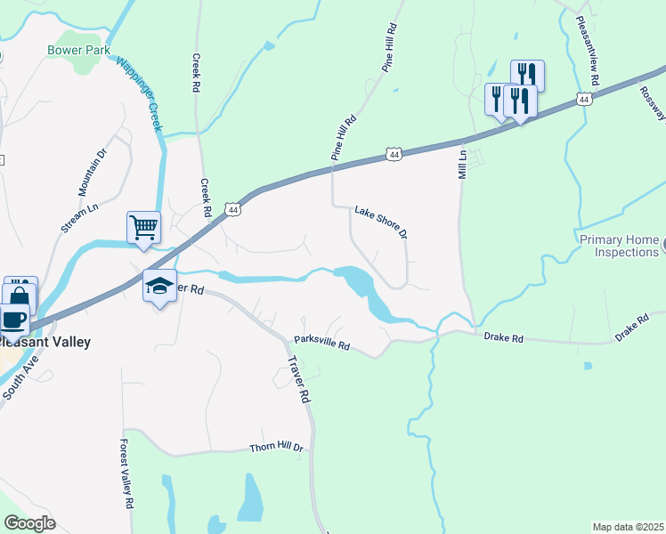 map of restaurants, bars, coffee shops, grocery stores, and more near 216 Lake Shore Drive in Pleasant Valley