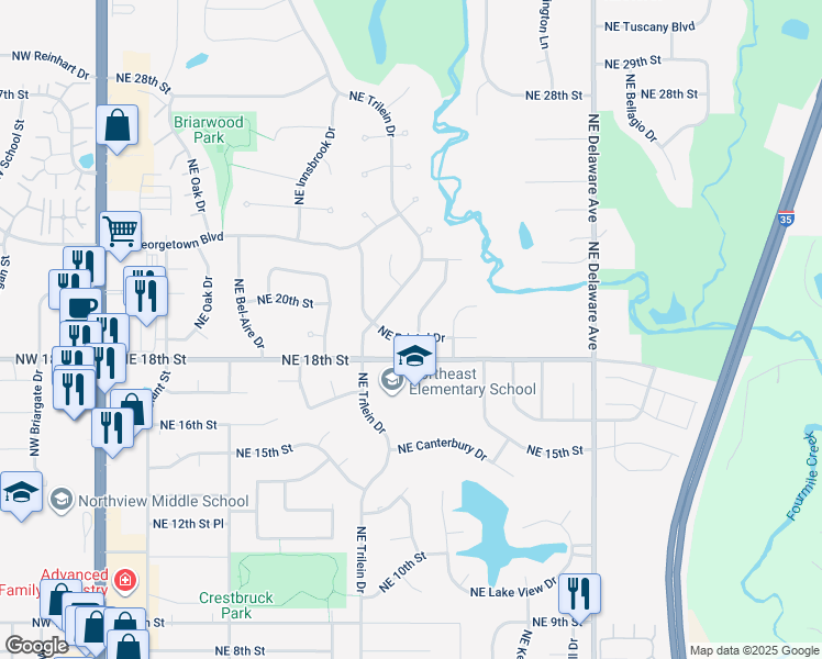 map of restaurants, bars, coffee shops, grocery stores, and more near 701 Northeast Bristol Drive in Ankeny