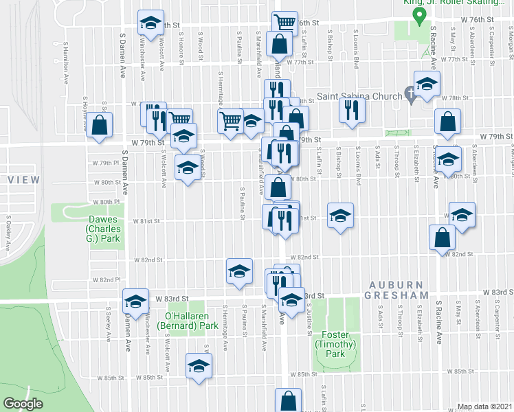 map of restaurants, bars, coffee shops, grocery stores, and more near in Chicago