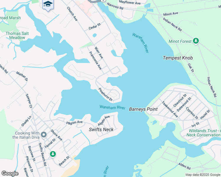 map of restaurants, bars, coffee shops, grocery stores, and more near 2 Blue Jay Terrace in Wareham