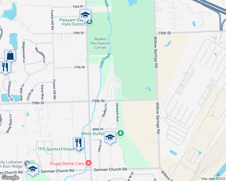 map of restaurants, bars, coffee shops, grocery stores, and more near 124 Fairway Drive in La Grange