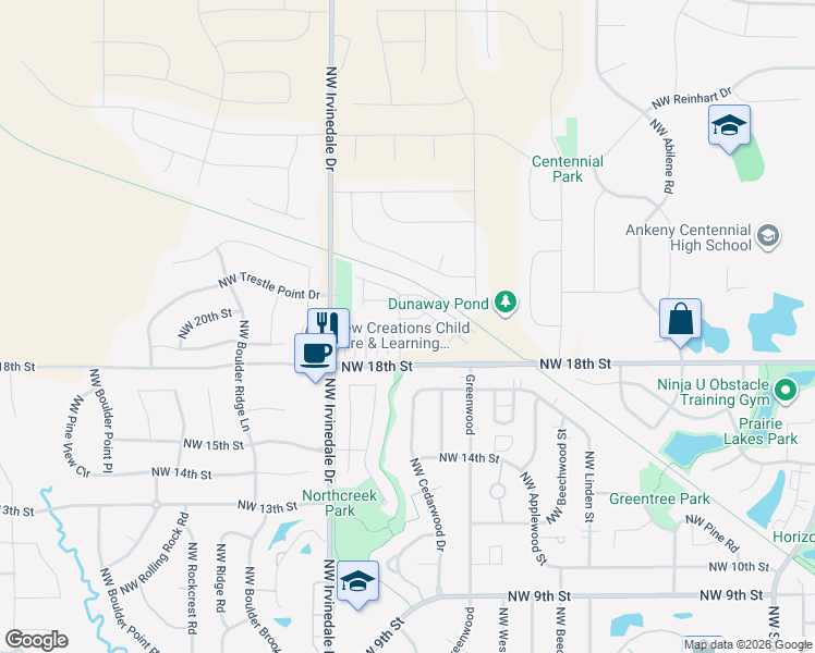 map of restaurants, bars, coffee shops, grocery stores, and more near 2725 Northwest Lois Lane in Ankeny