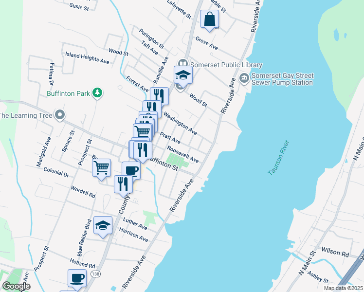 map of restaurants, bars, coffee shops, grocery stores, and more near 185 Pratt Avenue in Somerset