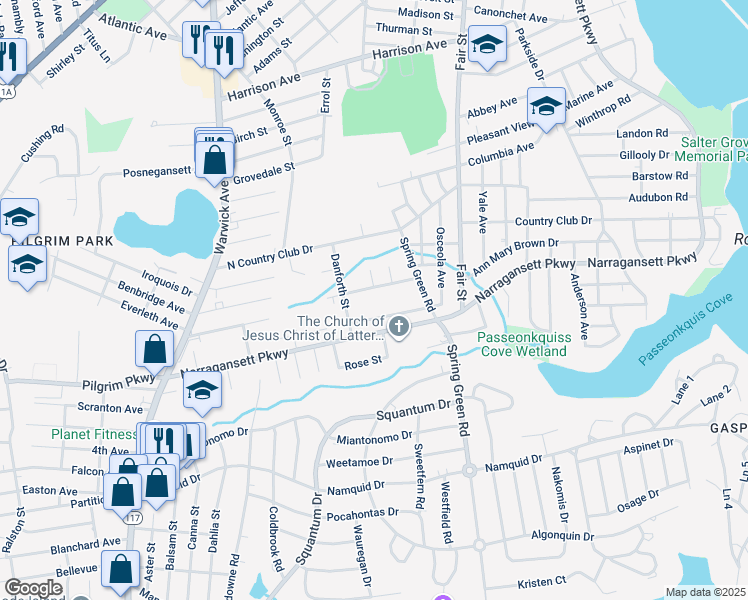 map of restaurants, bars, coffee shops, grocery stores, and more near 31 Aberdeen Avenue in Warwick