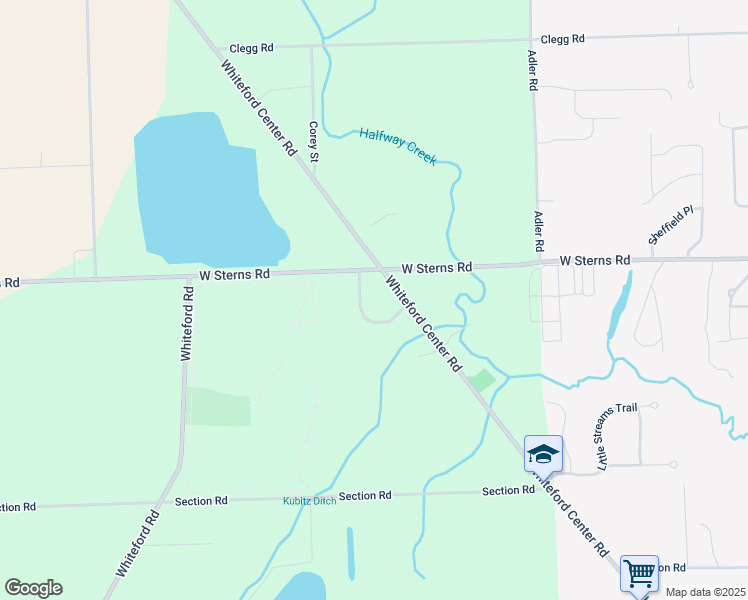 map of restaurants, bars, coffee shops, grocery stores, and more near 7265 Whiteford Center Road in Ottawa Lake