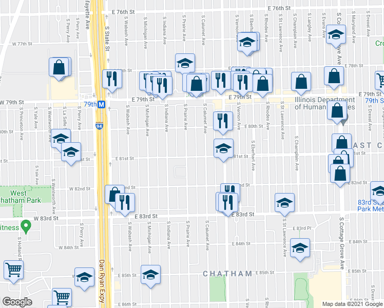 map of restaurants, bars, coffee shops, grocery stores, and more near in Chicago