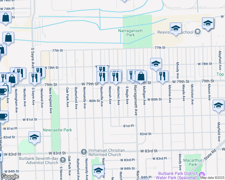 map of restaurants, bars, coffee shops, grocery stores, and more near in Burbank