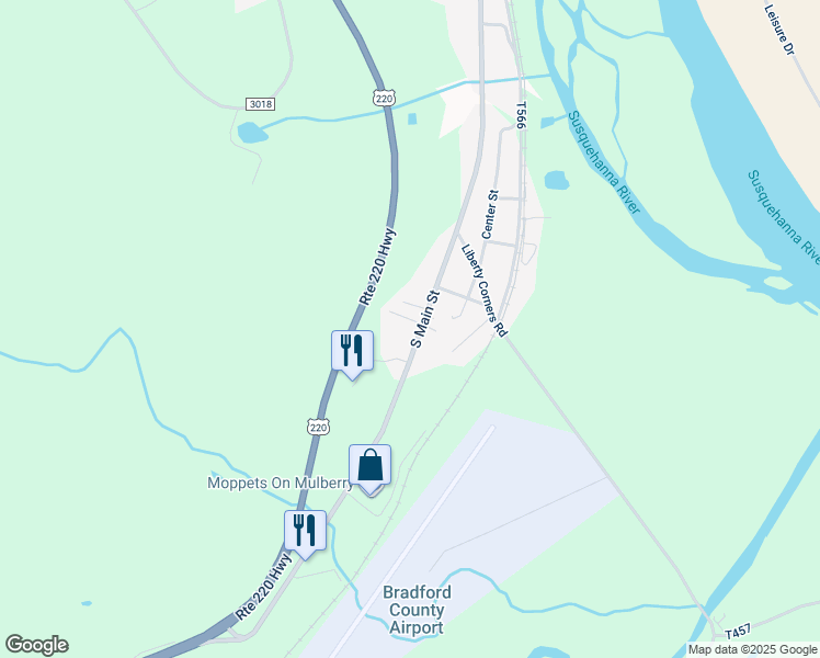 map of restaurants, bars, coffee shops, grocery stores, and more near 1036 South Main Street in Towanda