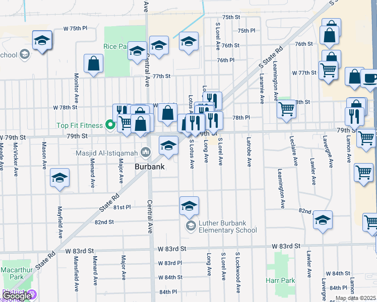 map of restaurants, bars, coffee shops, grocery stores, and more near 7916 Lotus Avenue in Burbank