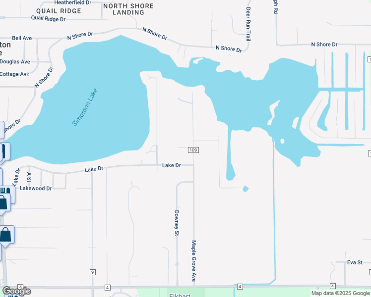 map of restaurants, bars, coffee shops, grocery stores, and more near 25584 Thelmadale Drive in Elkhart