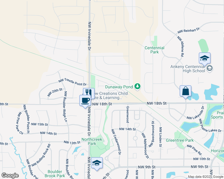 map of restaurants, bars, coffee shops, grocery stores, and more near 2725 Northwest Lois Lane in Ankeny