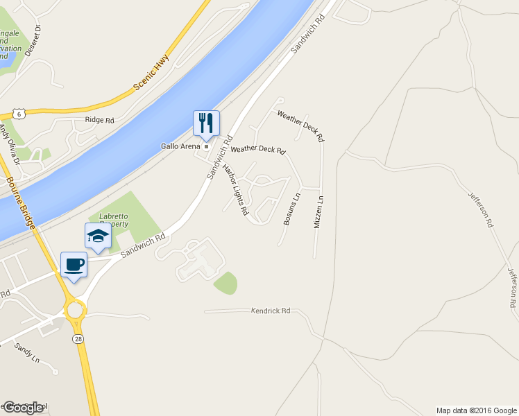 map of restaurants, bars, coffee shops, grocery stores, and more near 51 Ships View Terrace in Bourne