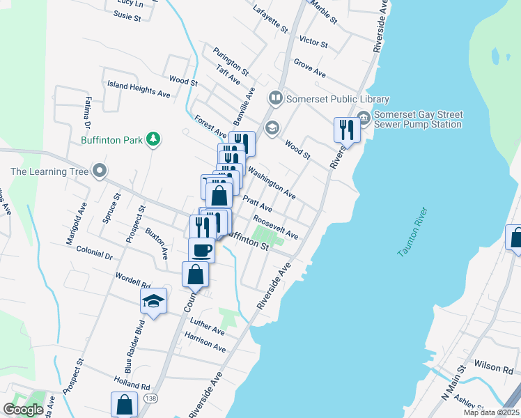 map of restaurants, bars, coffee shops, grocery stores, and more near 185 Pratt Avenue in Somerset