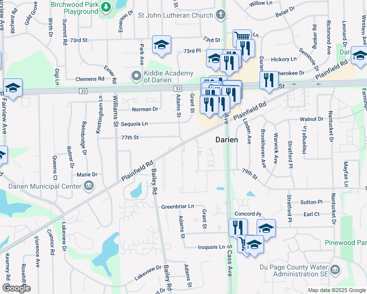 map of restaurants, bars, coffee shops, grocery stores, and more near in Darien