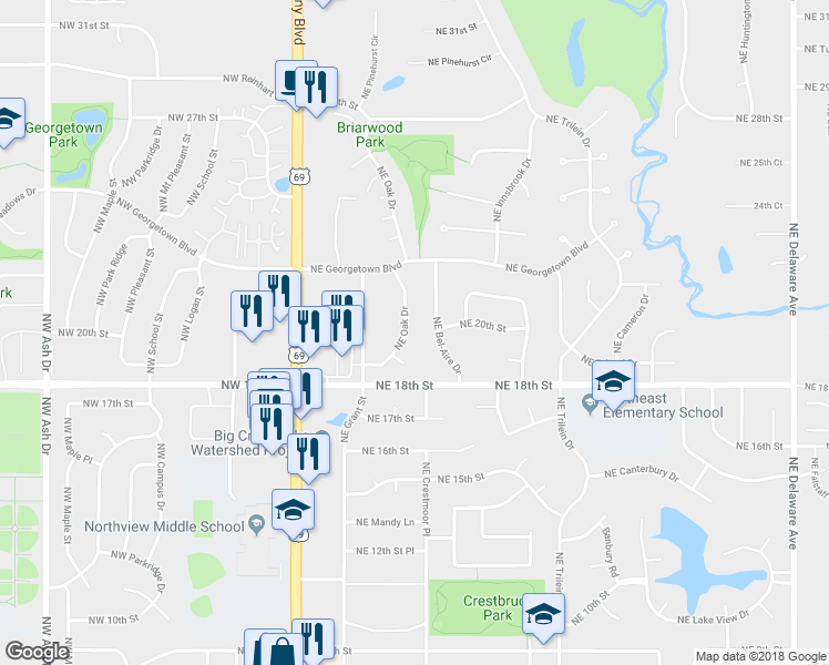 map of restaurants, bars, coffee shops, grocery stores, and more near 2003 Northeast Oak Drive in Ankeny