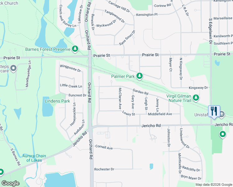 map of restaurants, bars, coffee shops, grocery stores, and more near 2266 Garden Road in Aurora