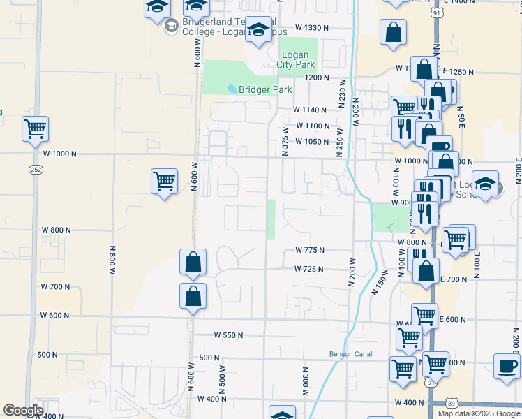map of restaurants, bars, coffee shops, grocery stores, and more near 885 West Haven Drive in Logan