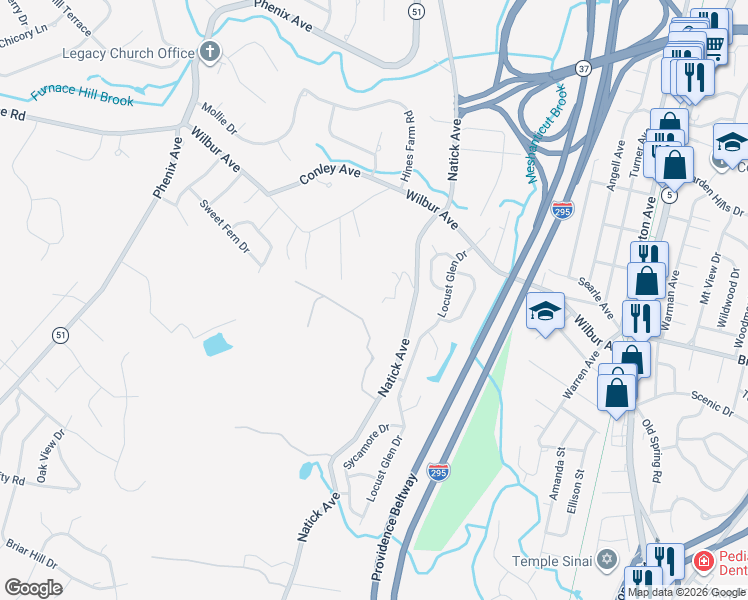 map of restaurants, bars, coffee shops, grocery stores, and more near 20 Canton Court in Cranston