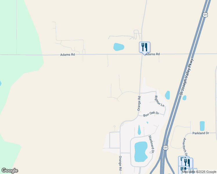 map of restaurants, bars, coffee shops, grocery stores, and more near 51269 Windy Willow Court in South Bend