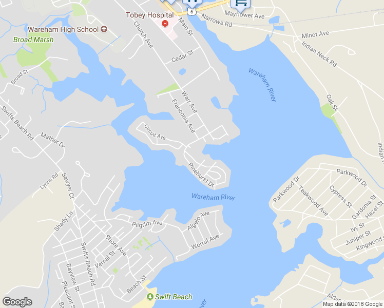 map of restaurants, bars, coffee shops, grocery stores, and more near 50 Pinehurst Drive in Wareham